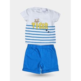 Completo Pastello neonato con scritta Tiger gialla e righe azzurre, vista frontale