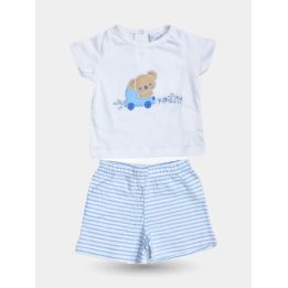 Completo Pastello neonato con koala in macchinina e righe celesti, vista frontale