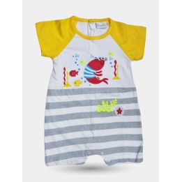 Pagliaccetto Pastello unisex Blue Sea giallo e grigio a righe, vista frontale