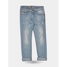 Jeans El Charro blu chiaro strappati da ragazzo, vista frontale con risvolto
