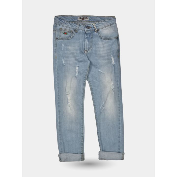 Jeans El Charro blu chiaro strappati da ragazzo, vista frontale con risvolto
