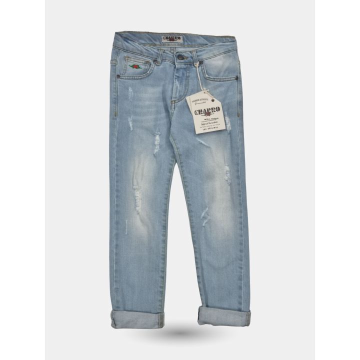 Jeans El Charro blu chiaro con risvolto e cartellino del marchio