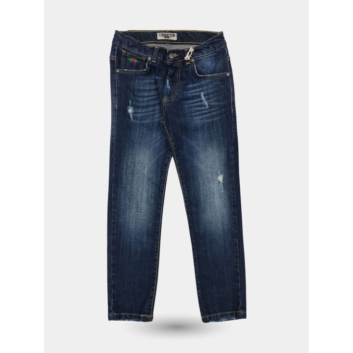 Jeans El Charro blu scuro con piccoli strappi da ragazzo, vista frontale