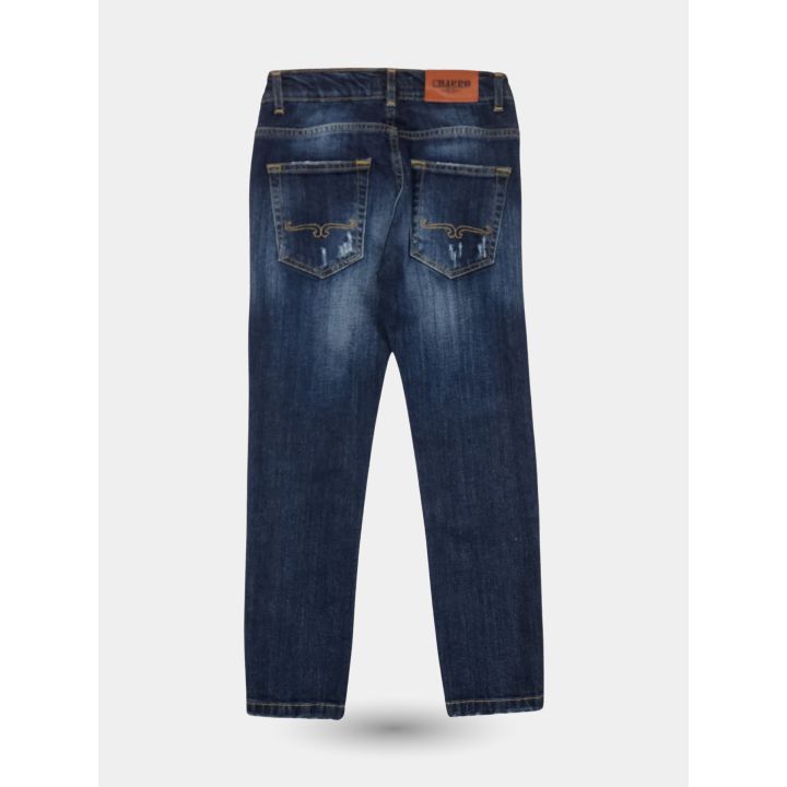 Retro dei jeans El Charro blu scuro con impunture western arancio