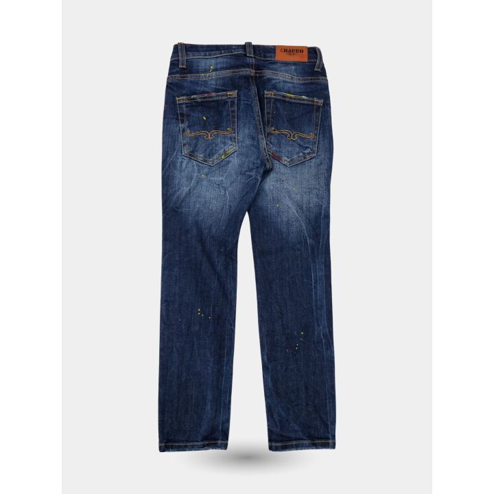 Retro dei jeans El Charro blu con schizzi colorati e impunture western