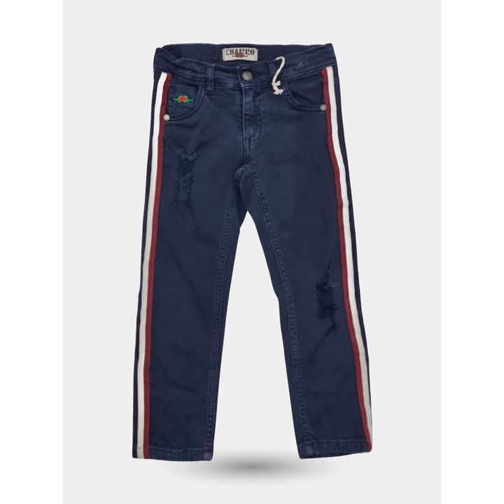 Jeans El Charro blu navy con bande laterali da ragazzo, vista frontale