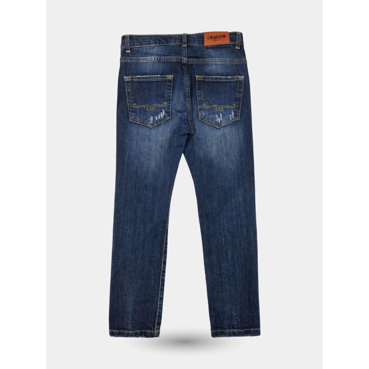 Retro dei jeans El Charro blu medio con impunture western arancio