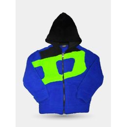 Felpa Diesel blu in peluche vista frontale con maxi D verde fluo