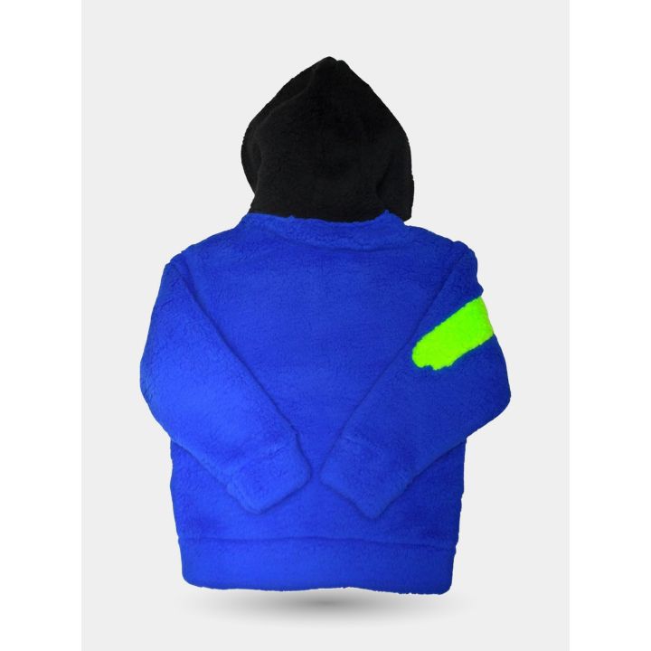 Retro della felpa Diesel blu con cappuccio nero e banda verde