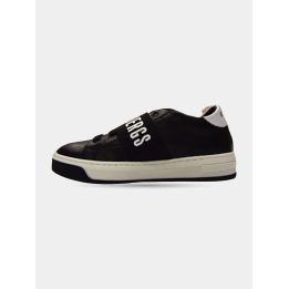 Sneaker Bikkembergs nera con fascia elastica e scritta bianca, vista laterale