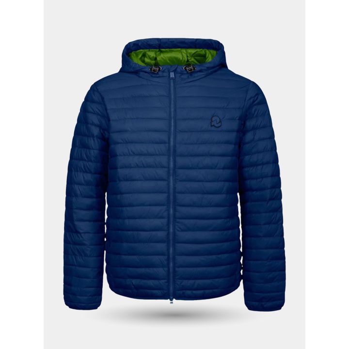 Giubbotto Invicta blu da ragazzo con cappuccio foderato verde, vista frontale
