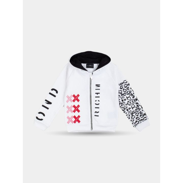 Felpa con zip e cappuccio John Richmond bianca, vista frontale