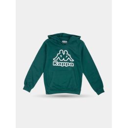 Felpa Kappa verde da bambino con cappuccio e maxi logo, vista frontale