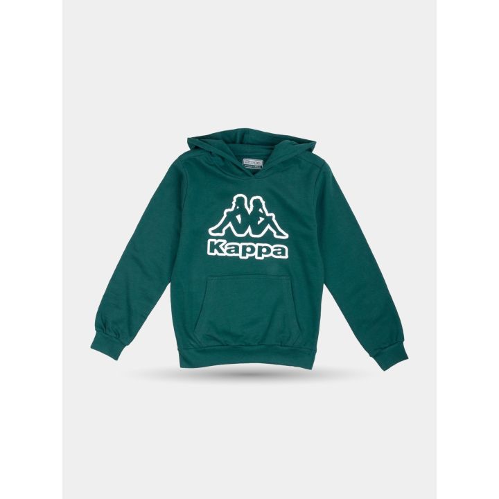 Felpa Kappa verde da bambino con cappuccio e maxi logo, vista frontale