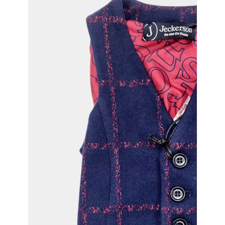 Scollo a V e bottoni del gilet Jeckerson blu a quadri rossi