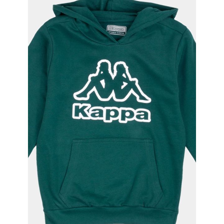 Dettaglio del maxi logo Kappa bianco e della tasca a marsupio
