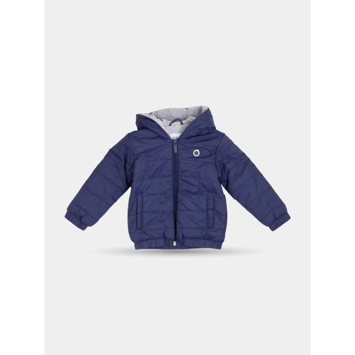 Giacca imbottita Trussardi blu da neonato con cappuccio vista frontale
