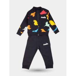 Tuta Diadora da neonato con felpa nera a macchie colorate e pantaloni neri
