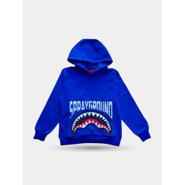 Felpa con cappuccio Sprayground blu royal vista frontale con squalo sulla tasca