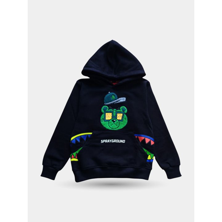 Felpa con cappuccio Sprayground nera vista frontale con orso Money Bear verde