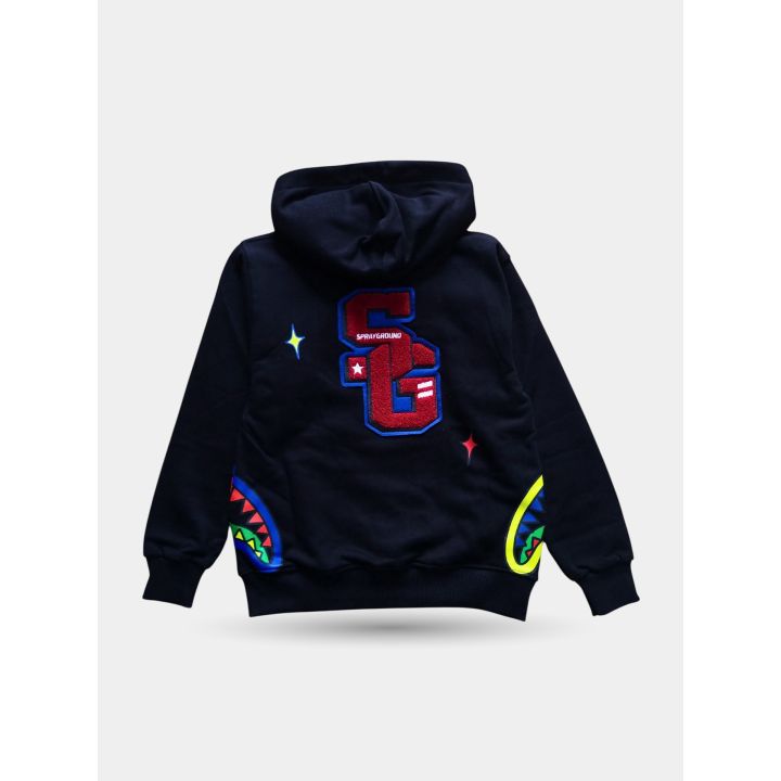 Retro della felpa Sprayground nera con lettere SG rosse e blu
