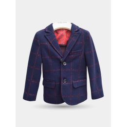 Giacca Jeckerson blu a quadri rossi da neonato, vista frontale