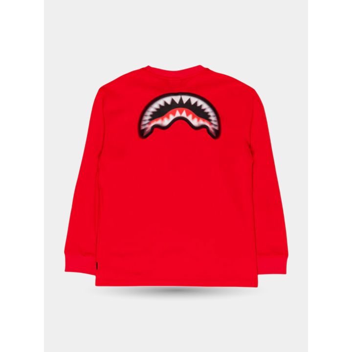 Retro della maglia rossa con la bocca di squalo