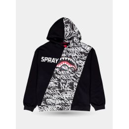 Felpa con cappuccio Sprayground nera vista frontale con banda di graffiti