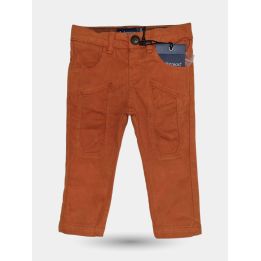 Pantaloni Jeckerson arancioni da neonato vista frontale con toppe