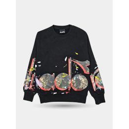Felpa girocollo Diadora nera da bambino con logo effetto vernice, davanti