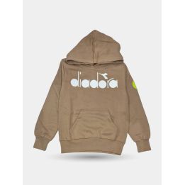 Felpa con cappuccio Diadora marrone da ragazzo con logo bianco, davanti