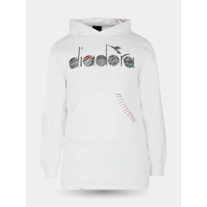 Felpa vestito con cappuccio Diadora bianca da bambina, vista frontale