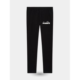 Leggings Diadora neri da bambina con piccolo logo bianco, vista frontale