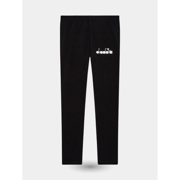 Leggings Diadora neri da bambina con piccolo logo bianco, vista frontale