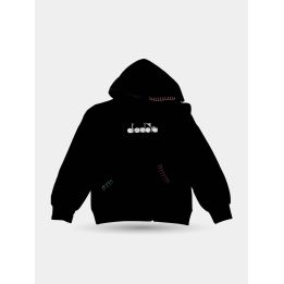 Felpa con cappuccio Diadora nera da ragazzo, vista frontale con logo bianco