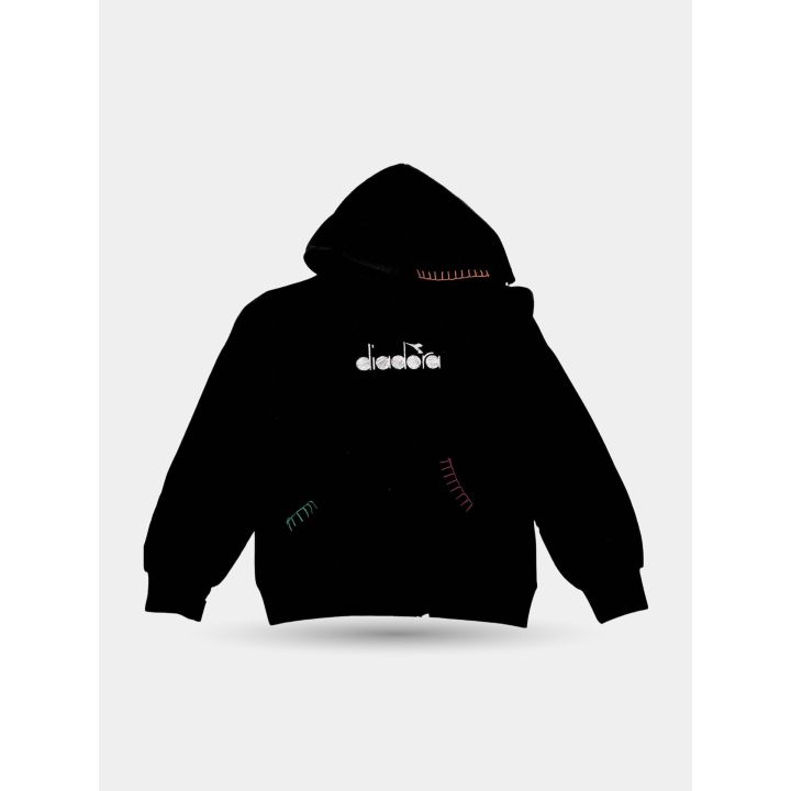 Felpa con cappuccio Diadora nera da ragazzo, vista frontale con logo bianco