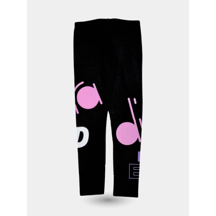 Leggings Diadora neri da ragazza con maxi logo rosa, vista frontale