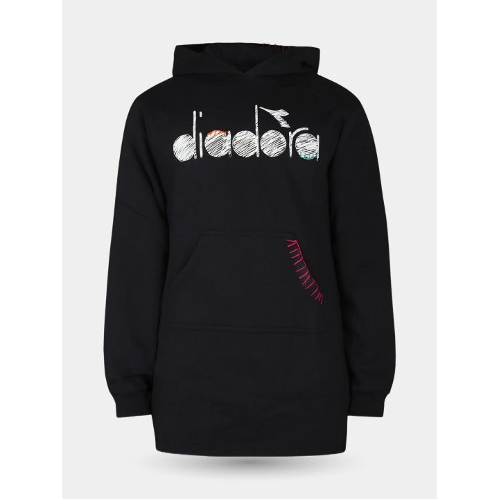 Felpa vestito con cappuccio Diadora nera da ragazza, vista frontale