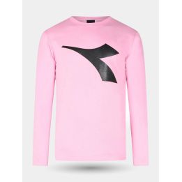 T-shirt manica lunga Diadora rosa da ragazzo con freccia nera glitter