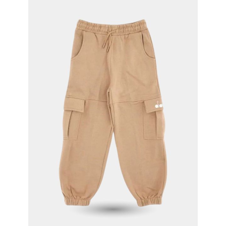 Pantaloni tuta cargo Diadora beige da ragazza, davanti con coulisse