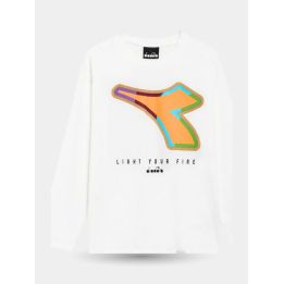 T-shirt manica lunga Diadora bianca da bambino con freccia arancione