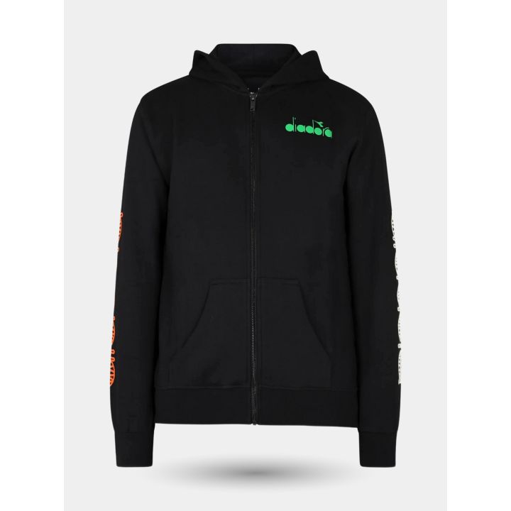 Felpa con zip e cappuccio Diadora nera da bambino, vista frontale