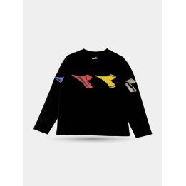 T-shirt manica lunga Diadora nera da ragazzo con frecce colorate