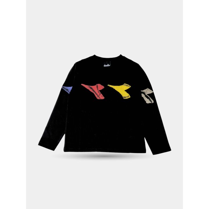 T-shirt manica lunga Diadora nera da ragazzo con frecce colorate