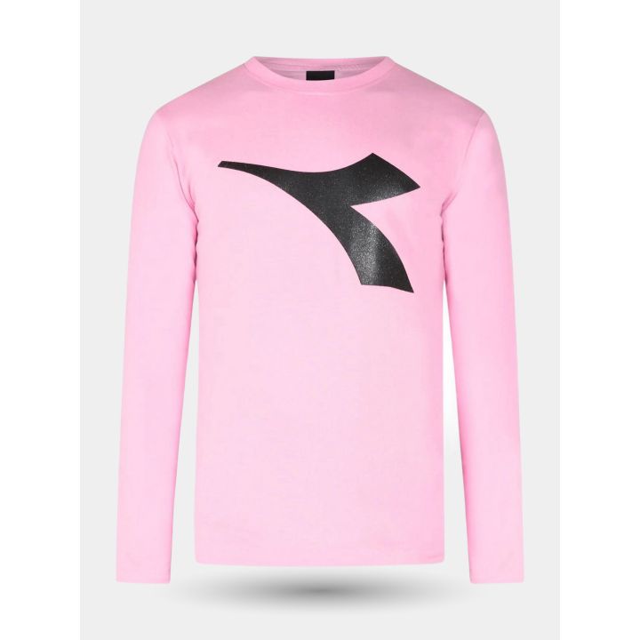 T-shirt manica lunga Diadora rosa da bambina con freccia nera glitter