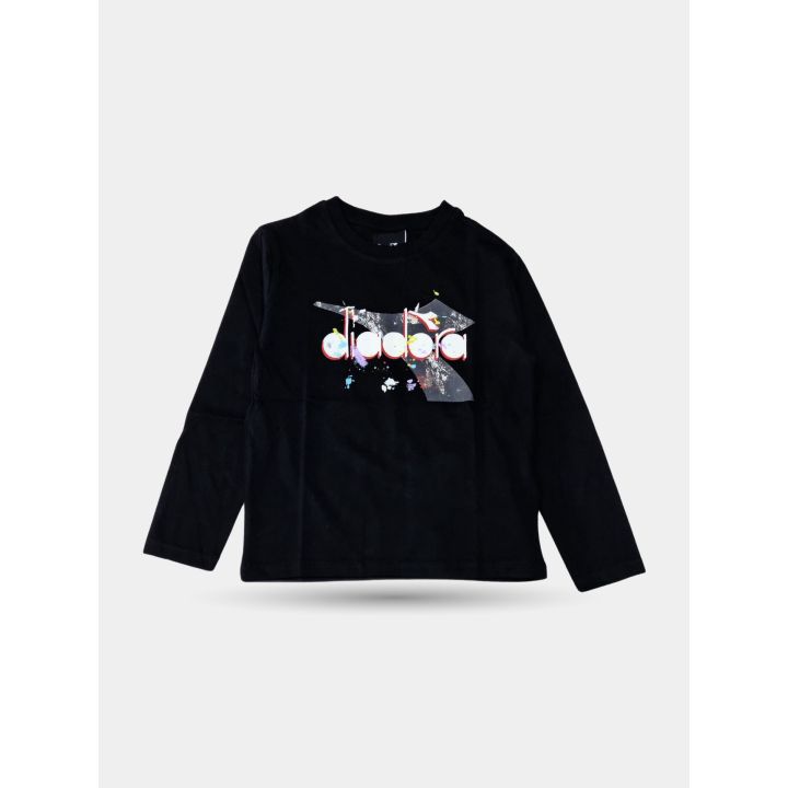 T-shirt manica lunga Diadora nera da bambino con logo spray, vista frontale