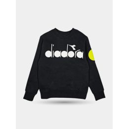 Felpa girocollo Diadora nera da bambino con logo bianco, vista frontale