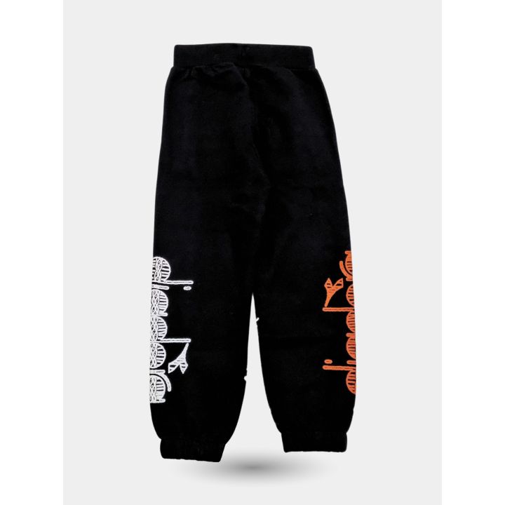 Pantaloni tuta Diadora neri da bambina con logo bianco e arancione