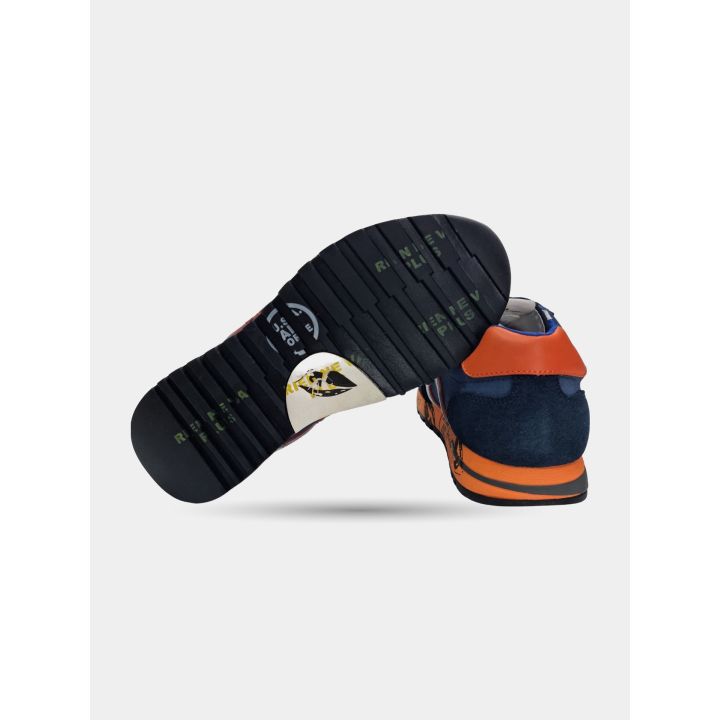 Suola e talloncino arancione delle sneakers Premiata blu