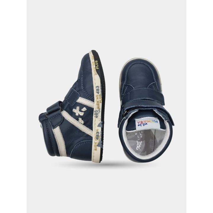 Sneakers alte Premiata blu di lato e dall'alto